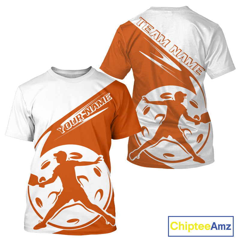Custom White And Orange Pickleball Jersey, Pickleballer Pickleball Player T-Shirts Men IPHW9341
