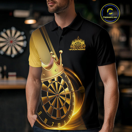 Custom Black And Gold Dartboard With Crown Dart Team Men Polo Shirts, Dart Jerseys IPHW9995