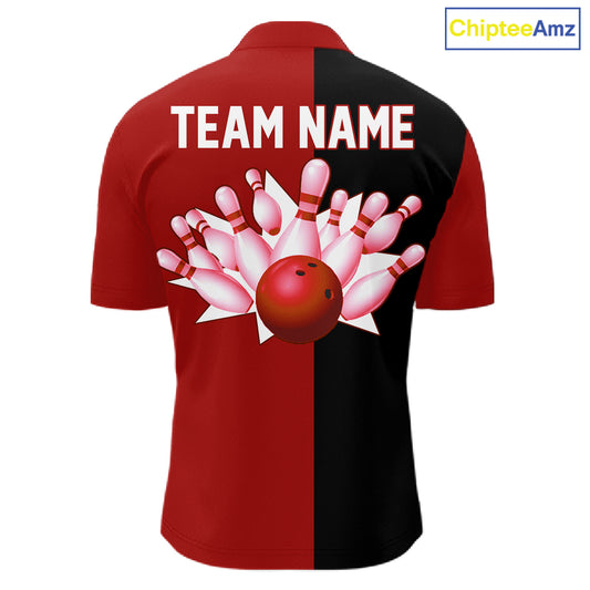 Red and Black retro vintage Bowling polo, quarter zip shirts for men custom Bowling team jerseys NQS11565