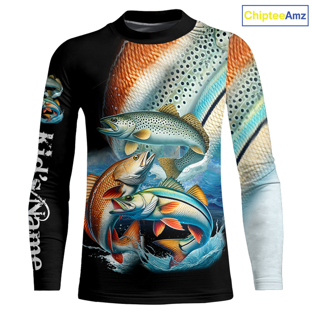Inshore slam Redfish, snook, speckled trout fishing custom sun protection long sleeve fishing shirts NQS4195
