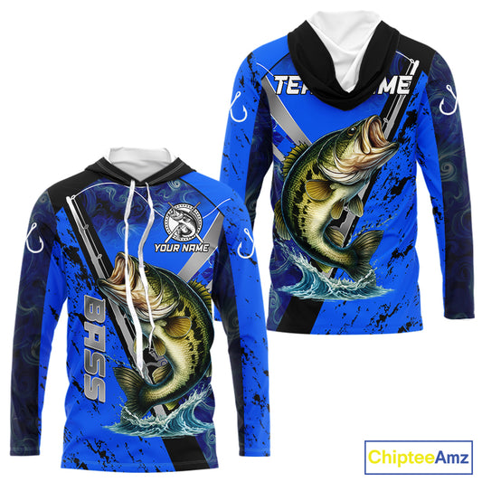 Blue Camo Bass fishing custom Largemouth Bass sun protection long sleeve fishing shirts for Team NQS10816