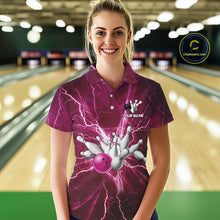 Load image into Gallery viewer, Women's Bowling Shirts Custom Pink Lightning Thunder Bowling Team Jersey, gift for team Bowlers NQS10603