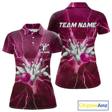Load image into Gallery viewer, Women's Bowling Shirts Custom Pink Lightning Thunder Bowling Team Jersey, gift for team Bowlers NQS10603