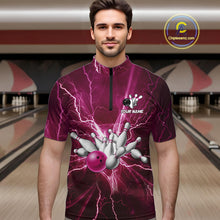 Load image into Gallery viewer, Men's Bowling Shirts Custom Pink Lightning Thunder Bowling Team Jersey, gift for team Bowlers NQS10603