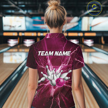 Load image into Gallery viewer, Women's Bowling Shirts Custom Pink Lightning Thunder Bowling Team Jersey, gift for team Bowlers NQS10603