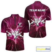 Load image into Gallery viewer, Men's Bowling Shirts Custom Pink Lightning Thunder Bowling Team Jersey, gift for team Bowlers NQS10603