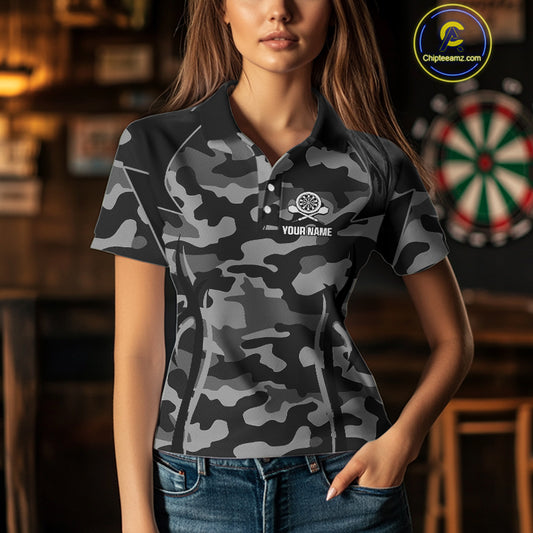 Deer Skull Darts Board Gray Camo Darts Polo, Quarter zip Shirts For Women Custom Team Darts Jersey NQS9934