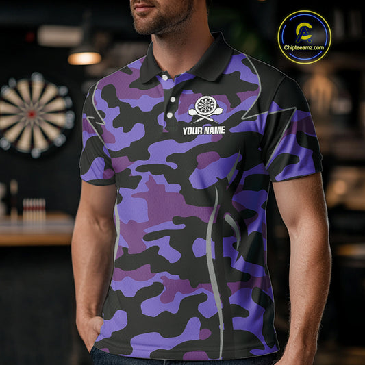 Deer Skull Darts Board Purple Camo Darts Polo, Quarter zip Shirts For Men Custom Team Darts Jersey NQS9935