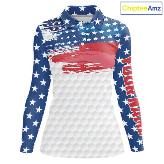 Personalized Red, White and Blue American Flag Women golf polo shirt Custom patriotic ladies golf tops NQS9550