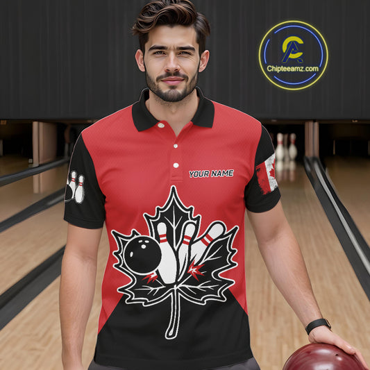 Black and Red maple leaf Mens bowling shirts Custom Canadian Flag bowling team jerseys, bowlers gifts NQS9992