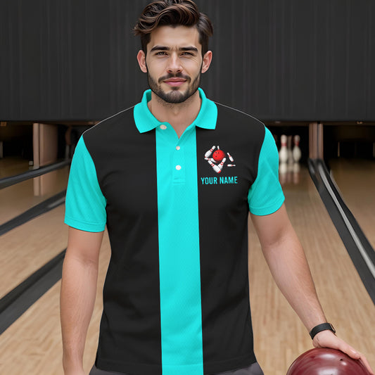 Personalized Cyan Blue and Black Retro Bowling Shirts For Men custom vintage bowling team jerseys NQS9599