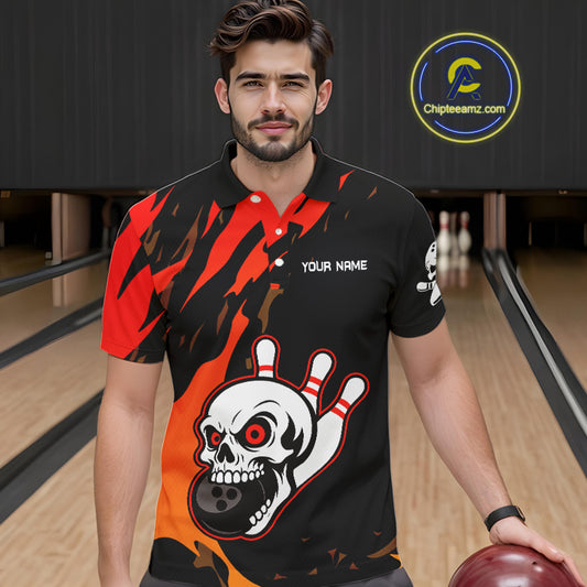 Black and Red Skull Bowling Shirts for Men Custom Team bowling jersey, gift for bowlers NQS10014