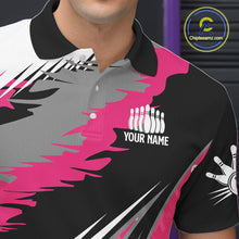 Load image into Gallery viewer, Mens bowling shirts Custom pink ribbons pattern Bowling Team Jersey, Breast cancer shirt for Bowler NQS10515