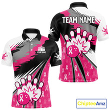 Load image into Gallery viewer, Mens bowling shirts Custom pink ribbons pattern Bowling Team Jersey, Breast cancer shirt for Bowler NQS10515