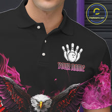 Load image into Gallery viewer, Pink Flame Smoke American Flag Eagle Skull Mens Bowling Shirts Custom Patriotic Bowling Team Jersey NQS10527