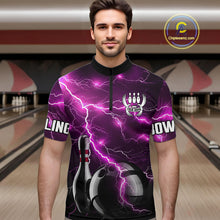 Load image into Gallery viewer, Pink Lightning Thunder Black Bowling Polo, Quarter zip Shirt for Men custom bowling team jerseys NQS10530