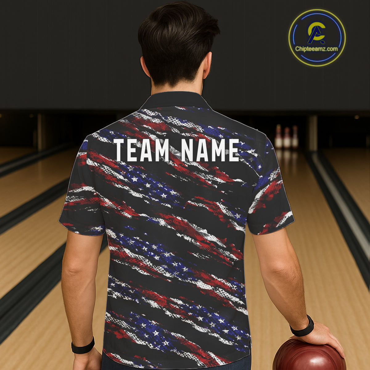 Black American Flag pattern bowling Hawaiian shirt custom patriotic jersey team bowling gifts NQS11552