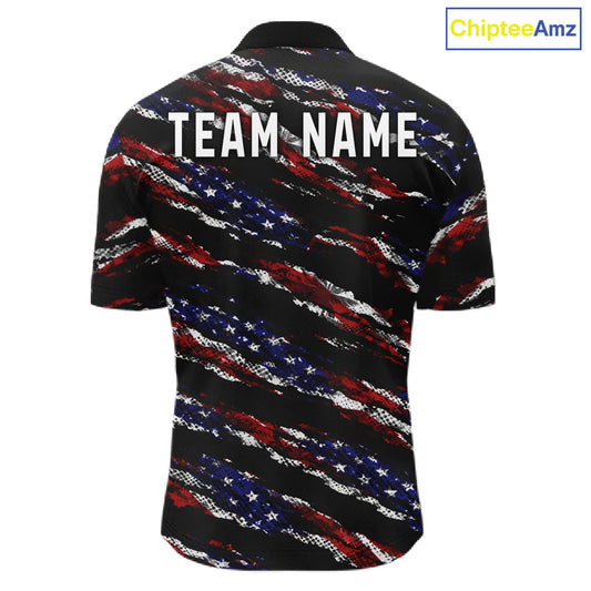 Black American Flag pattern bowling shirt for men custom patriotic jerseys team bowling gifts for men NQS11552