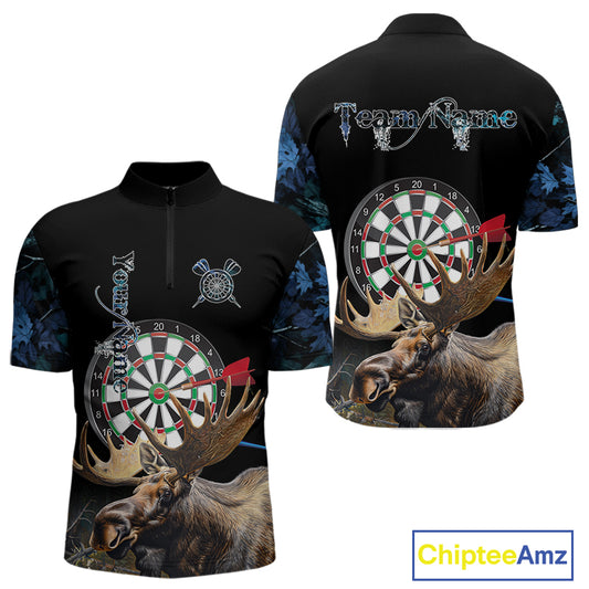Personalized Black and Blue Camo Moose Darts Shirts For Men Custom Darts Team Jerseys NQS10975