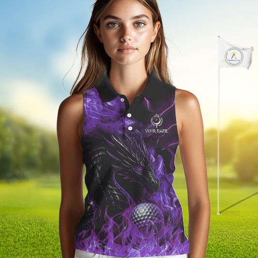 Purple Flame Dragon Sleeveless Golf polo shirt Custom Dragon team golf outfit, gift for golf lover NQS10792
