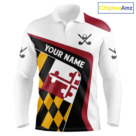Personalized Maryland flag mens golf polo shirts custom patriotic golf outfit men NQS11386
