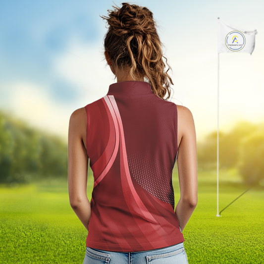 Women sleeveless polo shirt custom name Red golf shirt, sleeveless golf tops for ladies NQS10224