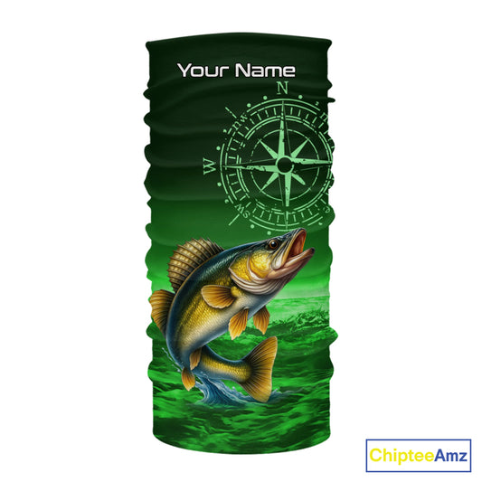 Personalized Walleye Green Performance Fishing Shirts, compass Walleye fishing tournament Shirts NQS10236