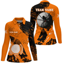 Load image into Gallery viewer, Black & Orange spider golf Womens golf polo shirts custom Halloween golf shirt, ladies golf attire NQS8445