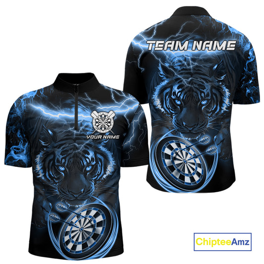Personalized Blue Lightning Thunder Storm Tiger Darts Shirts For Men Custom Dart Team Jerseys NQS10441