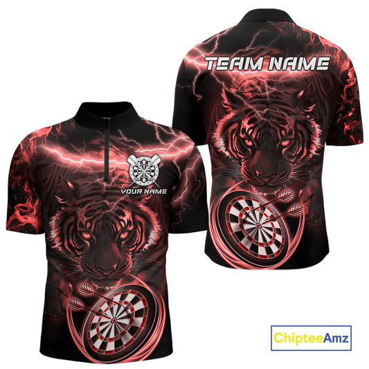Personalized Red Lightning Thunder Storm Tiger Darts Shirts For Men Custom Dart Team Jerseys NQS10442