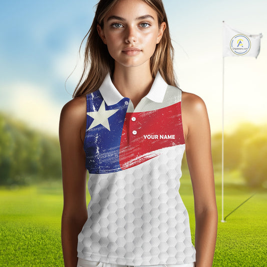 Women sleeveless golf polo shirts Texas flag patriotic custom ladies golf shirts, gift for the golfers NQS9968
