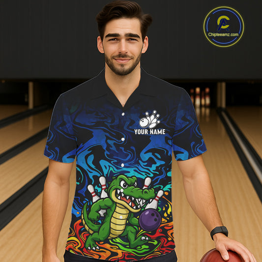 Colorful Funny Alligator Bowling Hawaiian Shirts Custom Bowling Team Jersey, Gift For Bowlers NQS11755