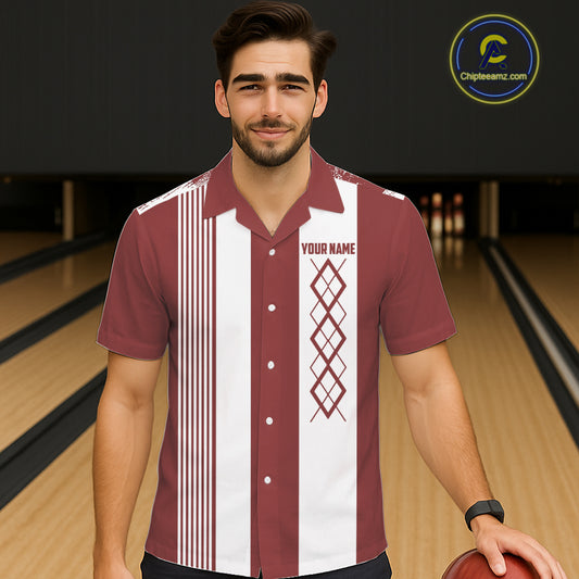 Red and White retro Argyle Flame Bowling Hawaiian Shirt Custom bowling team jersey NQS11313