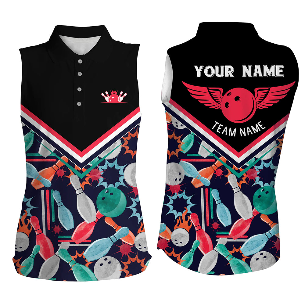 Custom sleeveless bowling shirt for women – personalized team jersey front view