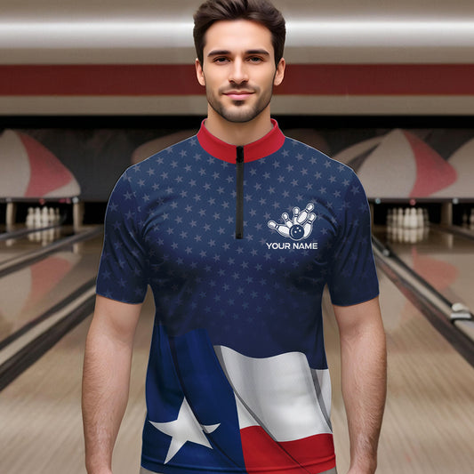 Men's bowling Polo, Quarter Zip shirts Custom name Texas flag vintage Bowling Team Bowlers Jerseys NQS9768