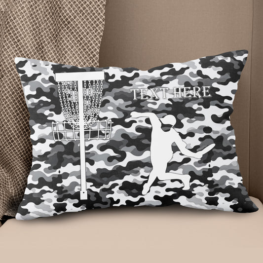 Personalized disc golf basket black gray camouflage pattern custom name Canvas, Linen Throw Pillow NQS7026