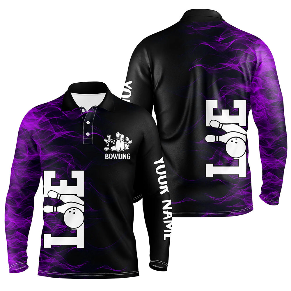Purple Flame Bowling Custom Men Bowling Polo, Quarter zip Shirts Bowling Team Jerseys Tournament NQS8410