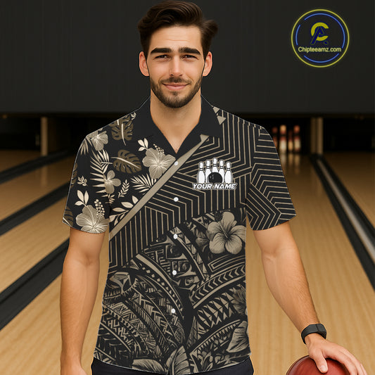 Black tribal pattern Bowling Hawaiian Shirts Custom Team Bowling Jerseys NQS11389