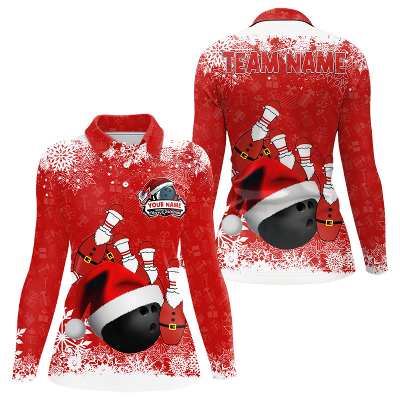 Womens bowling polo shirts Custom Christmas snowflake bowling ball Bowling Team league Jersey NQS6806