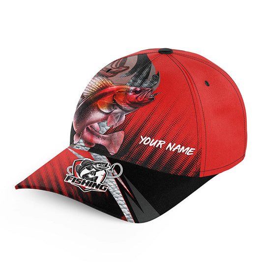 Walleye Fishing Baseball Angler Hat Cap, Personalized Walleye Fishing Gifts | Red NQS9337