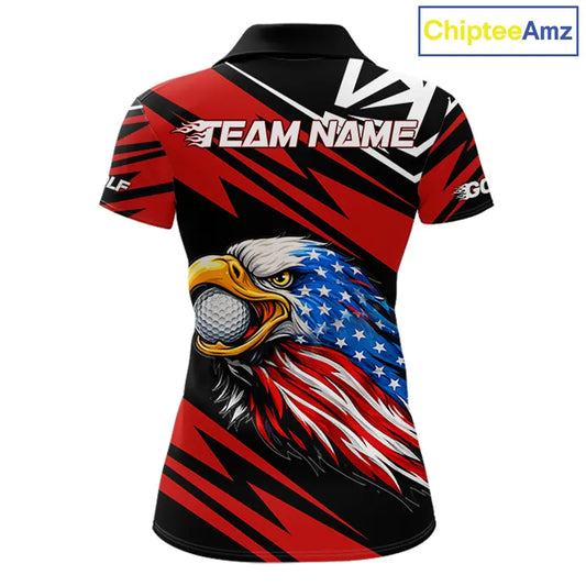 Custom Black and Red Camo American Flag Eagle Women Golf Polo shirts, patriotic team ladies golf tops NQS11608