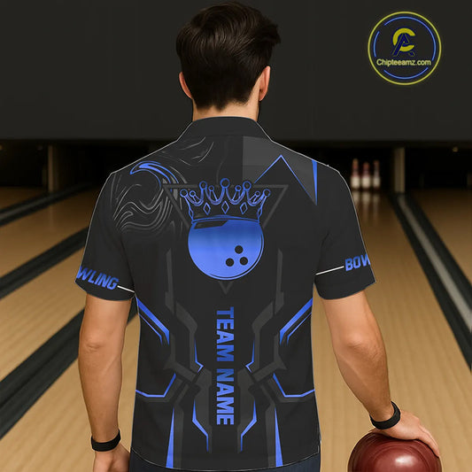 Black and Blue Bowling Hawaiian Shirts Custom Bowling Crown Team Jerseys Outfits NQS11221