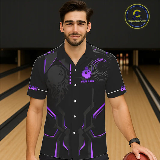 Black and Purple Bowling Hawaiian Shirts Custom Bowling Crown Team Jerseys Outfits NQS11223