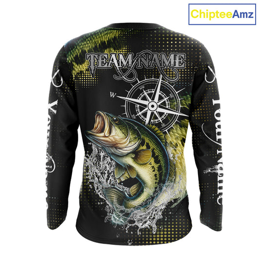 Personalized Black and Green Bass fishing scales compass Performance long sleeve Fishing Team Shirts NQS11725