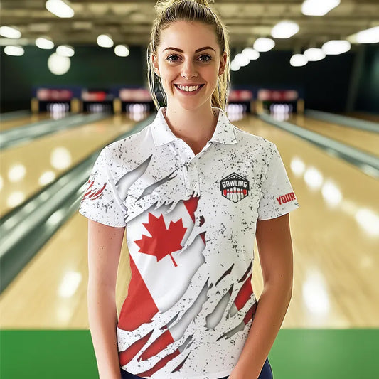 Personalized Canadian Flag Grunge pattern Bowling Shirts For Women Custom Canada Bowling Team Jerseys NQS9495