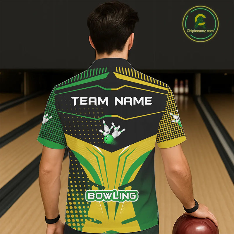 Yellow and Green pattern Bowling Hawaiian Shirt Custom Team Bowling Jerseys, Gift For Bowler NQS11244