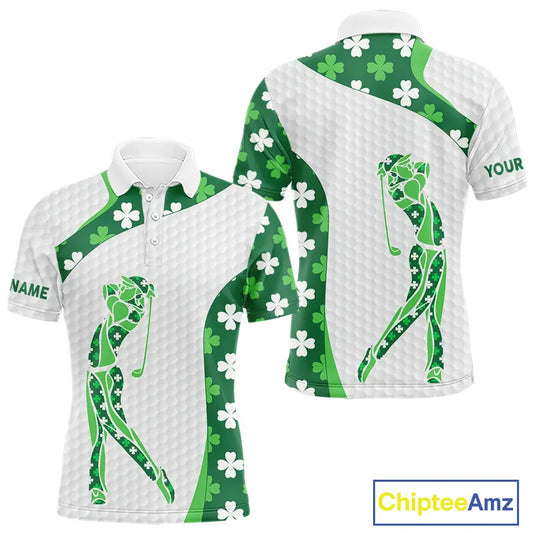 Personalized Green shamrock matching golf polo shirts for couples custom St Patrick's Day golf gifts NQS11260
