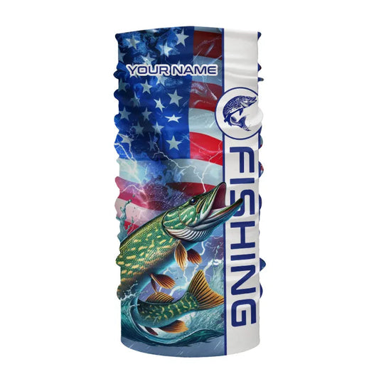 American Flag Northern Pike lightning Long Sleeve Fishing Shirts custom Patriotic Pike fishing jerseys NQS9562