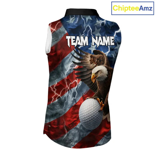 American Flag Eagle Lightning Thunder Sleeveless Golf Polo Shirts Custom Patriotic Golf Team Jerseys NQS11503