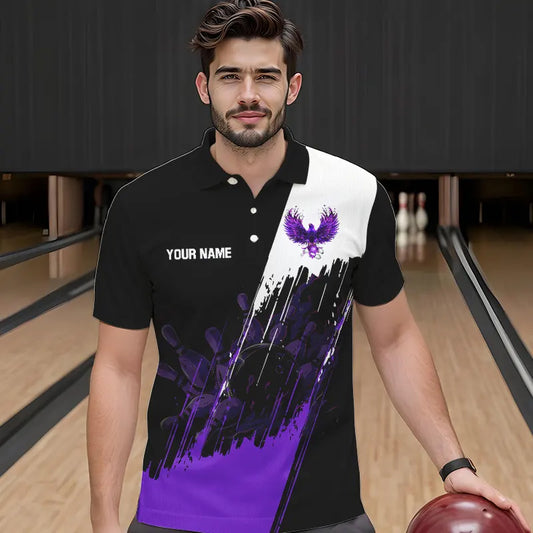Black and Purple Eagle bowling jerseys Polo, Quarter Zip Shirt for Men Custom Bowling Team shirts NQS9437